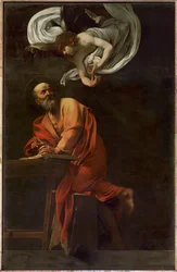 San Matteo che scrive, ispirato da un angelo (dipinto su tela)
