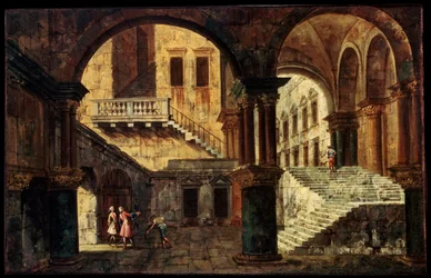 Cortile con una scala, anni 1730