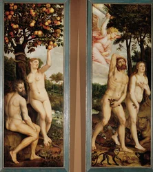 La caduta e la cacciata dal paradiso Due ali di un altare (dipinto su legno di quercia)