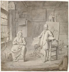 Il pittore Michiel Comans e la sua terza moglie Elisabeth van der Mersche nello studio
