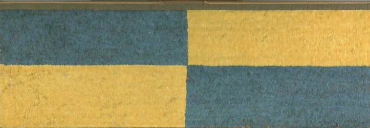 Pannello con rettangoli di piume blu e gialle, c. A.D.650-850
