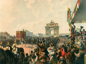 Ingresso trionfale delle loro Maestà Alessandro II e Maria Alexandrovna a Mosca, 1856