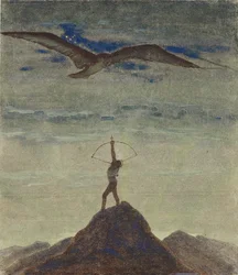 Il segno del Sagittario (dal ciclo "Zodiaco") di Čiurlionis, Mikalojus Konstantinas (1875-1911). Tempera su carta, dimensioni: 35,3x30,1