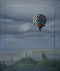Mongolfiera su Sheffield (olio su tela)