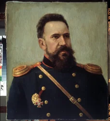 Ritratto del militare e ingegnere Sergei Mosin (1849-1902) inventore del fucile Mosin-Nagant - Dipinto di Mikhail Gerets (1900-1942) 1941 Museo Centrale di Artiglieria, San Pietroburgo
