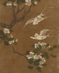 Dieci immagini di uccelli e fiori