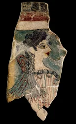 La Parigina: frammento di affresco che rappresenta una sacerdotessa di profilo. Da Cnosso (Knossos). Arte minoica, circa 1500-1450 a.C. Museo Archeologico di Heraklion. Creta, Grecia