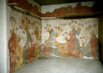 Arte minoica: «Primavera». Affreschi provenienti da Akrotiri, a Santorini. XVI secolo a.C. Museo Archeologico Nazionale, Atene, Grecia