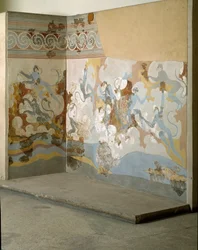 Arte minoica: «Scimmie» Affresco da Akrotiri a Santorini. XVI secolo a.C. Atene, Museo Archeologico Nazionale