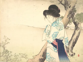 La donna pazza di Yawata Yawata no kyojo dal frontespizio di un romanzo, ca. 1905