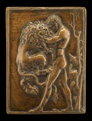 Ercole in piedi con il leone di Nemea