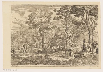 Paesaggio boschivo con satiri