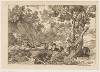 Paesaggio con San Girolamo penitente e tre leoni a riposo (serie Paesaggi da Tiziano)