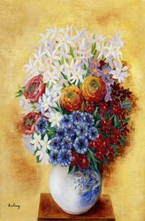 Bouquet di fiori su sfondo giallo; Bouquet au Fleurs sur Fond jaune, 1934 circa (olio su tela)