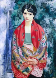 Donna con scialle polacco (olio su tela)