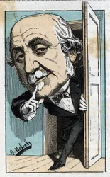 Ritratto di Albert, Duca di Broglie (1821-1901), storico e politico francese in “Le Trombinoscope” di Touchatout, caricatura di B. Moloch del 1882 (1849-1909). Collezione privata