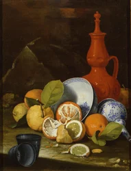 Bucchero, porcellana, arance e limoni
