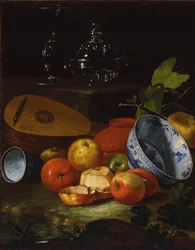 Mandolino, tazza e ciotola, porcellana, mele, 1706