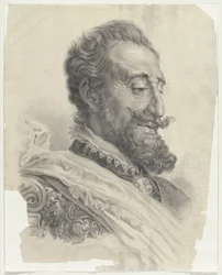 Testa di uomo con barba, verso destra