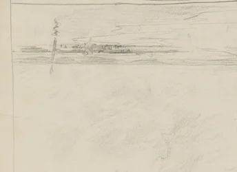Vista del mare con molo e una figura sulla linea di marea