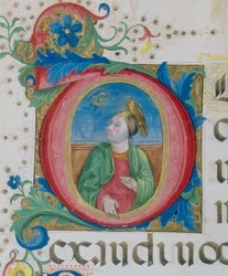 Dio appare a un santo, dettaglio miniatura di un Libro dei Salmi