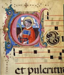 Ms 543 Iniziale istoriata con San Lorenzo, da un salterio, c.1515