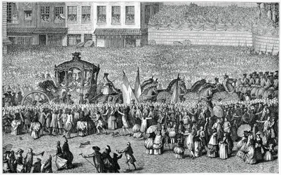 Carrozza trainata da cavalli in una parata, 1782, 1885