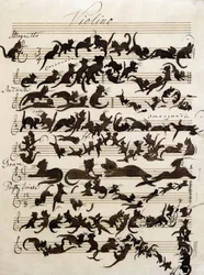 La sinfonia del gatto (Die Katzensymphony) disegno di Moritz von Schwind del 1868. Staatliche Kunsthalle Karlsruhe