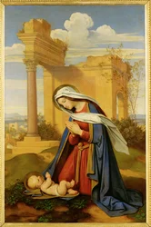 La Vergine Maria che adora il bambino... (dipinto su tela)