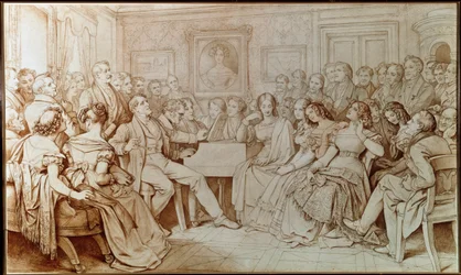 Il compositore Franz Schubert accompagna il tenore Johann Michael Vogl a una serata musicale dal Barone von Spaun