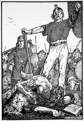 La morte di Brian Boru nella battaglia di Clontarf, Irlanda, 1014