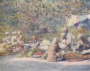 Un mercato di verdure, Peshawur, 1905