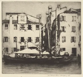Barche su un canale, isola veneziana
