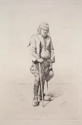 Uomo con bastone da passeggio