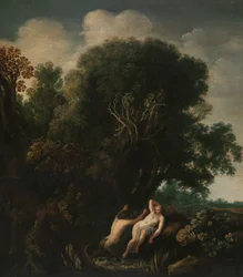 Una ninfa sorpresa al bagno da un satiro