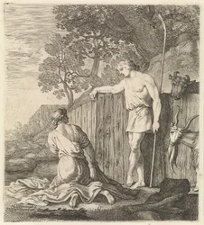 Lavandaia e pastore presso un ruscello