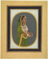 Dama di corte che versa vino, c. 1760, bordi c. 1830