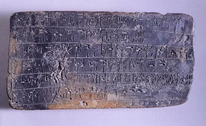 Tavoletta iscritta in Lineare B, terracotta dagli archivi del Palazzo di Nestore a Pilo (Grecia), Civiltà Micenea, ca XIII secolo a.C.