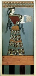 Arte micenea: Una dama-corteggiatrice di Micene. Affresco da Tirinto, originale del XIII secolo a.C. (affresco)