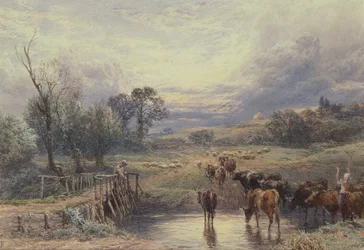 Paesaggio con bovini e ponte, XIX secolo