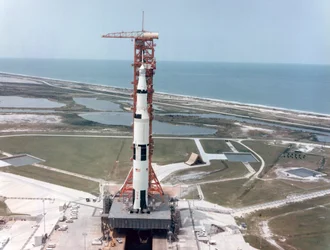 Apollo 15 sulla rampa di lancio al Kennedy Space Center, Florida, USA, 1971
