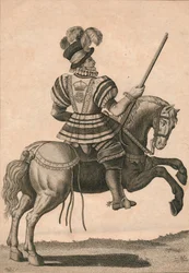 Un yeoman della guardia che accompagna la regina Elisabetta in un progresso, c1800