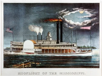 Chiaro di luna sul Mississippi, piroscafo Great Republic ... (stampa a colori)