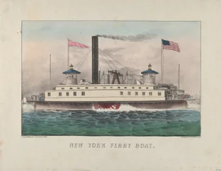 Traghetto di New York, c.1860-65 (litografia colorata a mano)