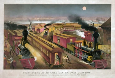 Scena notturna a un incrocio ferroviario americano di Currier & Ives