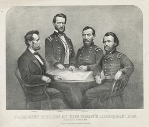 Il presidente Lincoln al quartier generale del generale Grant, c.1865 (litografia)