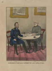 La resa del generale Lee, ad Appomattox C.H. Va. il 9 aprile 1865 (litografia a colori)