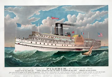 Il grande nuovo battello a vapore Pilgrim, c.1883 (litografia a colori)