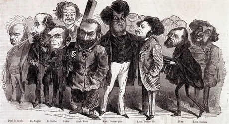 Ritratti di scrittori Paul de Kock (1793-1871), Emile Augier (1820-1889), Eugene Scribe (1791-1861), Felix Nadar, Alphonse Karr (1808-1890), Alexandre Dumas padre (1802-1870) e Alexandre Dumas Jr. (1824-1895), Joseph Mery (1798-1866) e Leon Gozan (1803-1