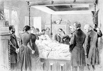 Gli ultimi momenti di Victor Hugo (1802-85) 22 maggio 1885, inciso da Adrien Marie (1848-91) 1885